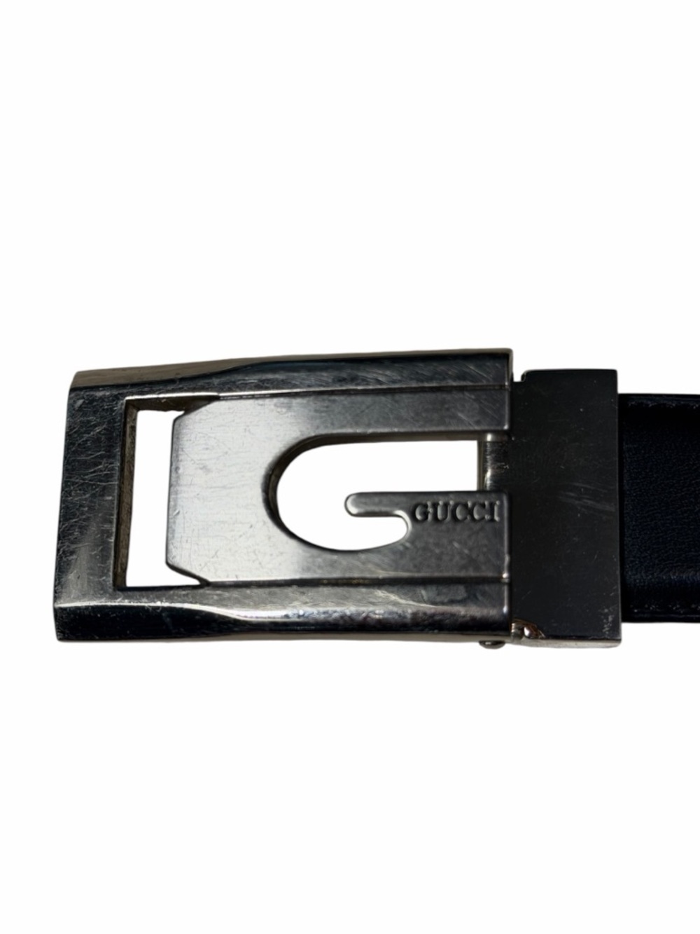 Gucci Silver Metal G Buckle Black Leather Belt